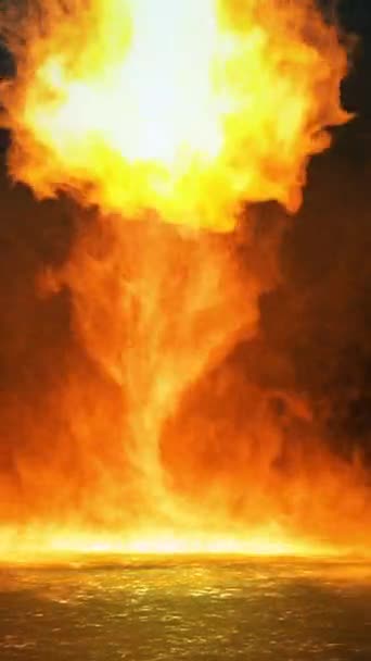 天空中的垂直液体火4K褪色圈的特点是连续的火焰从天空向地面坠落 与黑色背景呈垂直比循环 — 图库视频影像