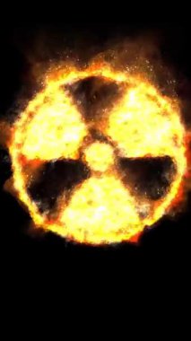 Siyah 4K döngüsünde dikey Yanan Radyoaktif İşaret, dikey oran döngüsünde siyah bir zemin üzerinde yanan radyoaktif veya nükleer bir sembol içerir. 