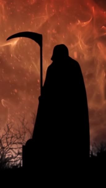 Fumul Vânătoare Verticală Death Reaper Cimitir Apus Soare Portocaliu Fum — Videoclip de stoc