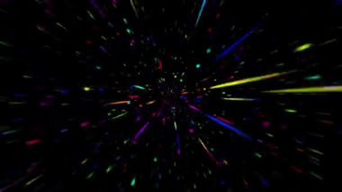 Gökkuşağı Yıldızı Savaş Arkaplanı 4K Döngü çok renkli gökkuşağı renkli ışıklar izleyiciye doğru sanki bir döngü içinde uzayda seyahat ediyormuş gibi ateş ediyor.