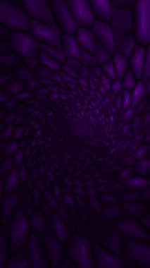 Dikey Mor Ölçekli Girdap Tünel 4K Döngüsü, dikey oran döngüsünde mor yılan pullarıyla kaplanmış gibi görünen bir tünele doğru hareket eder..