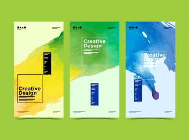 Pankartlar tasarımı suluboya vektör seti, kapak, poster soyut fırça, soyut pankart tasarımı web şablonu, yaratıcı web pankartları, iş ilanı, sunum. Broşür taslağı, el ilanları..