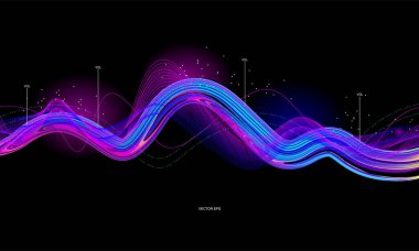 arka plan ses dalgası tanıma yapay zeka kişisel asistanı modern teknoloji görsel konsept vektör çizimi tasarımı. renkli dijital ses dalgası ses spektrum çizgisi arkaplanı