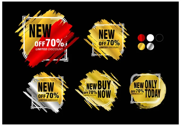 Set Golden Budges Sale Gradient Strokes Deal Discount Offer Collection — Stock Vector