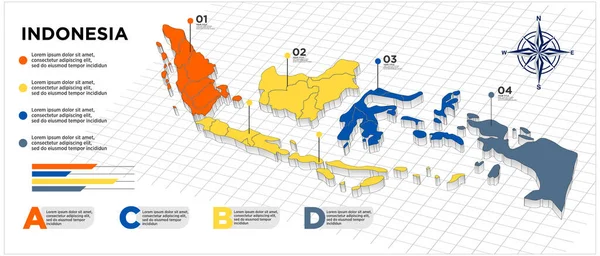 Peta Modern Indonesia Dengan Infografis Terisolasi Pada Gambar Vektor Latar - Stok Vektor