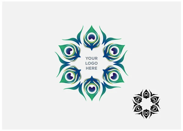 Tavus kuşu tüyü illüstrasyon logosu, yeşil ve mavi çizgilerle, sizin promosyon medya tasarımınız için uygun bir güzellik haline gelir.