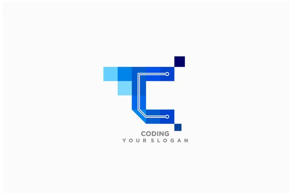  C logosu dijital kodlama vektörü, modern teknoloji, sembollü logo illüstrasyonu, kodlama. ortam tasarım logonuz için uygun programcı logo vektörü