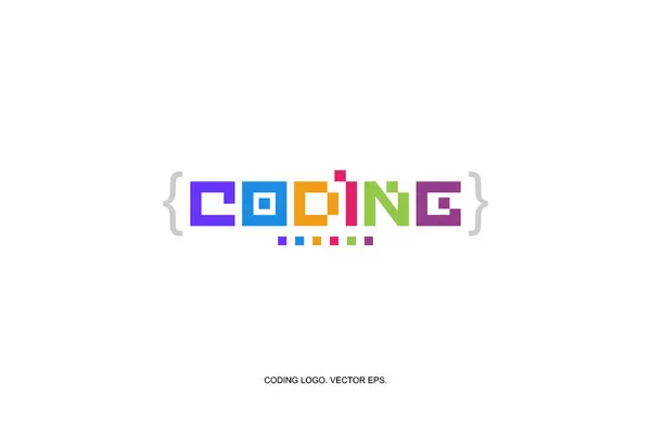 Logo kodlama vektörü renkli illüstrasyon. Dijital kod logosu, kod ikonu, çocukların kodlaması. Kodlama. programcı logo vektörü