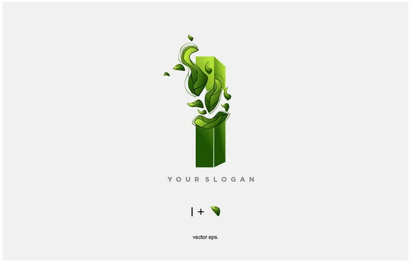 I Leaf Letter 3D Logo Simgesi Tasarımı Yeşil Renkli. Yaprak unsurlu logo, yeşil yapraklı birinci harf, Eco Bio Harf Tasarım Vektörü İllüstrasyonu.