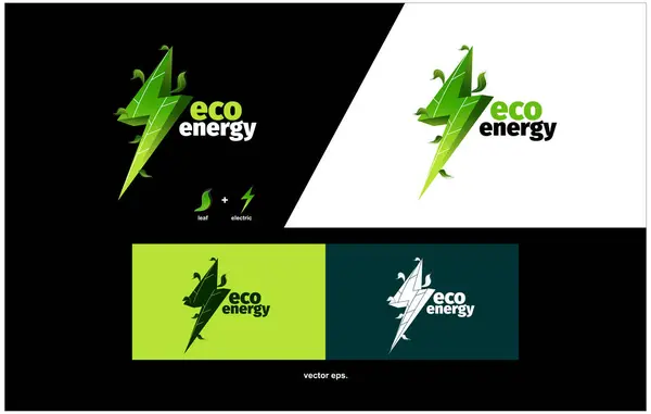 Logo Eco Energy Vector Avec Flash Éclair Symbole Feuille Couleur — Image vectorielle