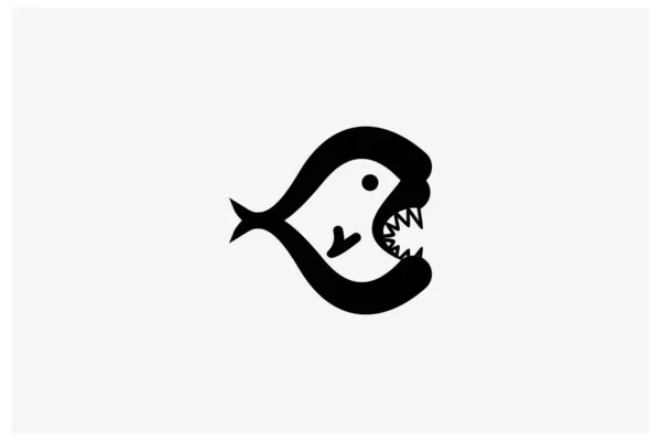 Gambar Ikon Vektor Logo Ikan Dengan Gigi Tajam Dan Lucu - Stok Vektor