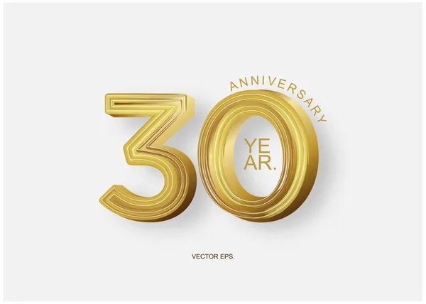 30. yıldönümü kutlaması. Altın sayılar, Vektör Festivali illüstrasyonu. Gerçekçi 3D işareti. Parti dekorasyonu, el yazısı altın renkli yıldönümü logoti tarzı.