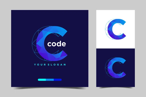 Codice Logo Vettoriale Blu Tecnologia Simbolo Codice Logo Illustrazione Codifica — Vettoriale Stock