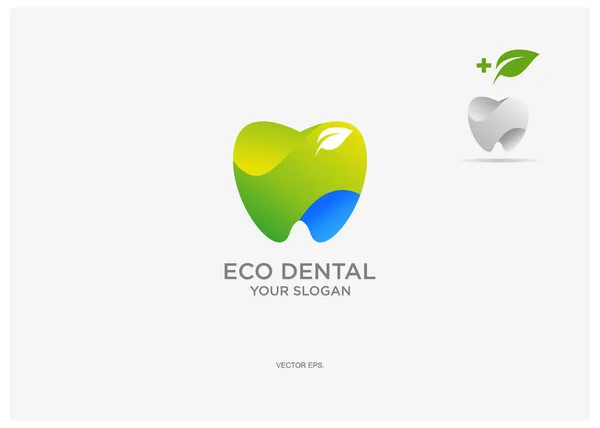 カラーグラデーショングリーンエコ歯科ロゴと名刺 歯科クリニックロゴグリーン歯科抽象デザインベクター — ストックベクタ