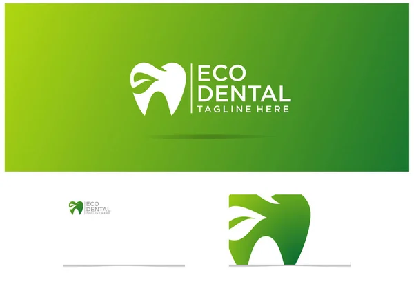 Clínica Dental Logo Verde Dente Vetor Design Abstrato Design Logotipo — Vetor de Stock