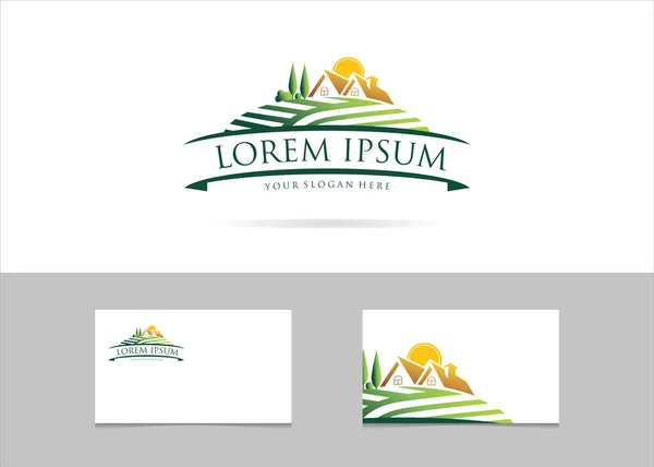 Modern Elegant Village Logo Design Concept Vector Farm Food Logos — Stock Vector