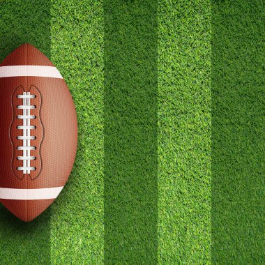 Amerikan futbol topu çimlerin üzerinde, 3 boyutlu illüstrasyon Superbowl Arka planı Koyu Yeşil