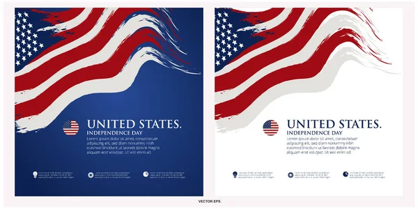 4 Temmuz Bağımsızlık Günü posteri, afiş, el ilanı, arka plan, şablon, selamlama, ABD bayrağı sallama kurdelesi, kiraz kuşu süslemesi ve arka planda Amerika 'nın ünlü simgeleri..