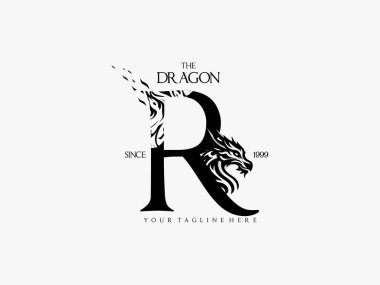 letter R with dragon logo clipart