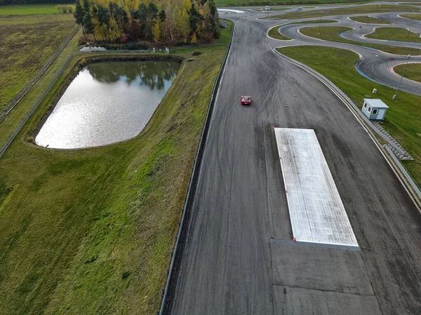 Pista Corrida Carro Luxo Como Visto Cima Drone — Fotografia de Stock