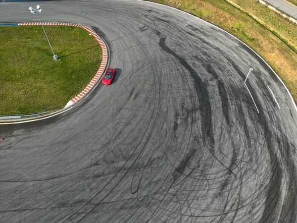 Luxury Car Racing Track Seen Drone — Stock Photo, Image