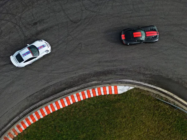 Luxury Car Racing Track Seen Drone — Stock Photo, Image