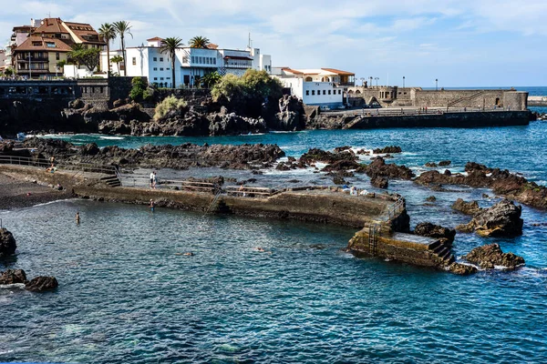Strand Puerto Cruz Solig Dag Teneriffa Kanarieöarna Spanien — Stockfoto