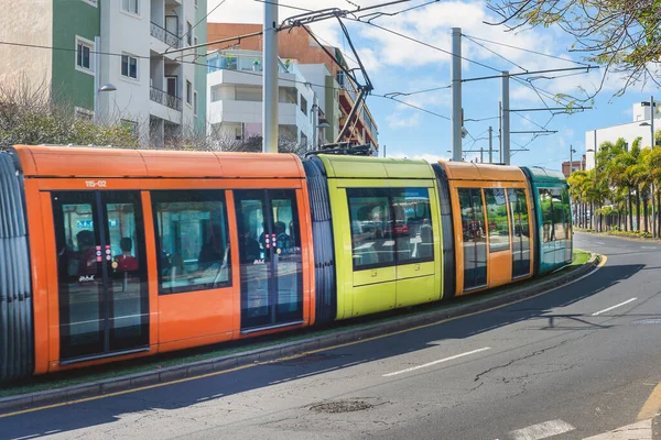 stock image Tram circulating through the center of Santa Cruz de Tenerife city. Canary Islands. Spain