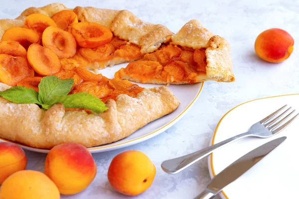 Delicious Homemade French Galette Apricots Mint Cut Piece Traditional Biscuit — Stock Photo, Image