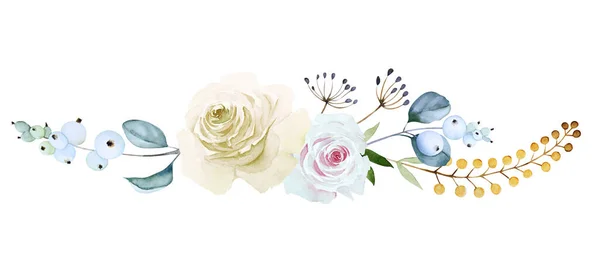 Beyaz Pembe Gülleri Olan Güzel Çiçek Sınırları Beyaz Arka Planda — Stok fotoğraf