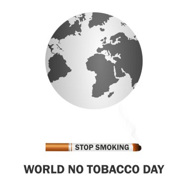 Dünya Tütünsüz Günü. 31 Mayıs. Sigara içilmiyor. Sigara içme uyarısı. Dünya haritası. Vektör illüstrasyonu