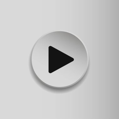 Düğme işaretini çal. Gri arkaplanda düz stil simgesi. Multimedya sembolü. Vektör illüstrasyonu
