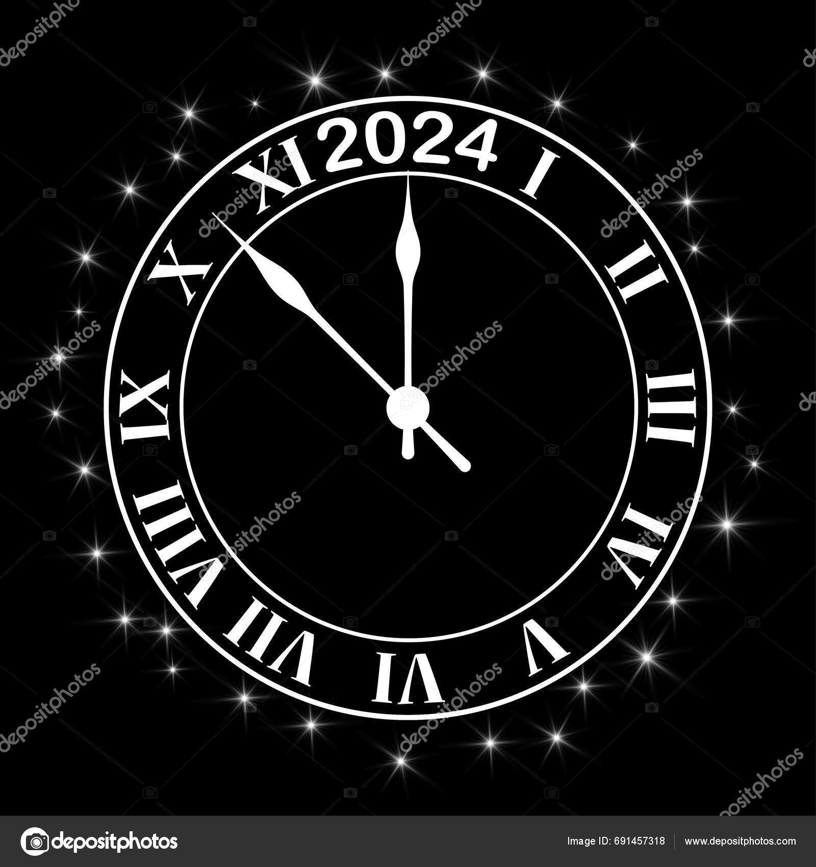 New Year 2024 Clock Hand Shows 2024 O Clock Silver Shiny Stock Vector   Depositphotos 691457318 Stock Illustration New Year 2024 Clock Hand 