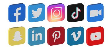 Instagram, Facebook, Twitter, Youtube, Tik Tok, Vimeo, Pinterest, Linkedin, Snapchat, Zoom - popüler sosyal medya, mesajlaşma ve internet hizmeti, video platformu. Kyiv, Ukrayna - Eylül 2022