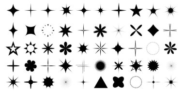 Parlak yıldızlar simgeleri, parlak, geometrik şekilleri şekillendirir. Parti için parlak ikonlar ya da tebrik kartları. Vektör illüstrasyonu