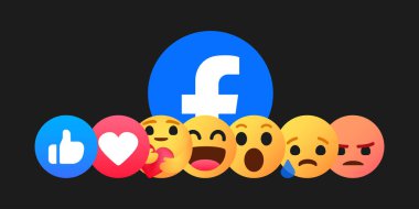 Facebook duygu simgesi düğmeleri. Sosyal ağ için Emoji Reaksiyonları Koleksiyonu. Yeni logo. Kyiv, Ukrayna - 21 Eylül 2023