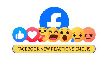 Facebook duygu simgesi düğmeleri. Sosyal ağ için Emoji Reaksiyonları Koleksiyonu. Yeni logo. Kyiv, Ukrayna - 21 Eylül 2023