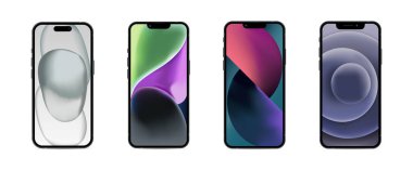 Apple iPhone 13, Apple iPhone 14, Apple iPhone 15. Ekrana dokun. Dünya teknolojisi. Kyiv, Ukrayna - 23 Ekim 2023