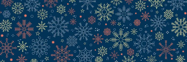 Kış ve Noel arka planında kar taneleri. Tebrik kartı için Noel arkaplanı. Yeni yıl ve Noel tebrik kartı. Mavi arka plan. Vektör illüstrasyonu