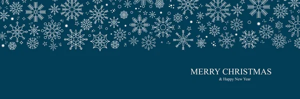 Kış ve Noel arka planında kar taneleri. Tebrik kartı için Noel arkaplanı. Yeni yıl ve Noel tebrik kartı. Mavi arka plan. Vektör illüstrasyonu