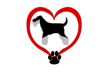 Illustration of a black and silver miniature schnauzer silhouette inside a heart clipart