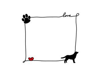 Hand-drawn square frame with decorative elements on its border, including a heart, a labrador silhouette, and a paw print clipart