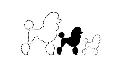 Silhouette of poodles in three different sizes, showcasing variation in height and proportion, isolated on a plain background clipart