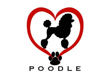 Illustration of a poodle silhouette placed inside a heart, combining elegance and love for the breed clipart