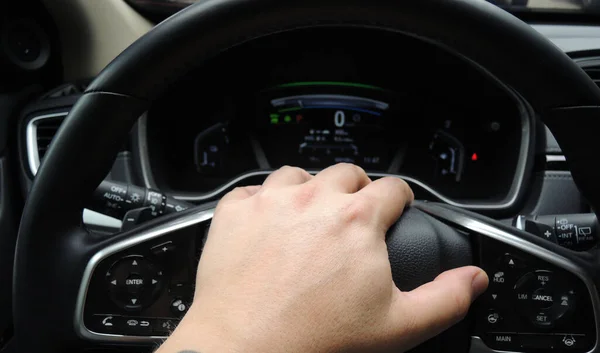 Fingers Human Hand Steering Wheel Center Cap Car Illuminated Dashboard — Stock Photo, Image