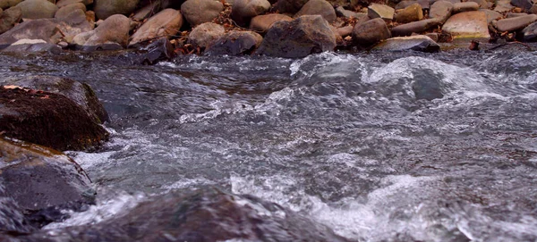 Быстрая Текущая Вода Горного Потока Между Мокрыми Круглыми Камнями — стоковое фото