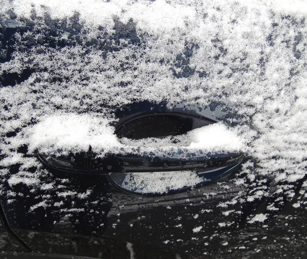 Frost Ice Frozen Låst Dörrhandtag Bil Detaljerad Gratis Royaltybild — Stockfoto
