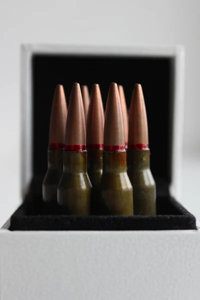 Live Ammunition Stand Battle Order White Box Closeup Stock Photo — Stock Photo, Image