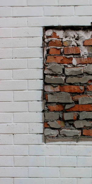 Wzór Ściany Białej Cegły Częścią Szorstkiej Cegły Tle Tekstury — Zdjęcie stockowe