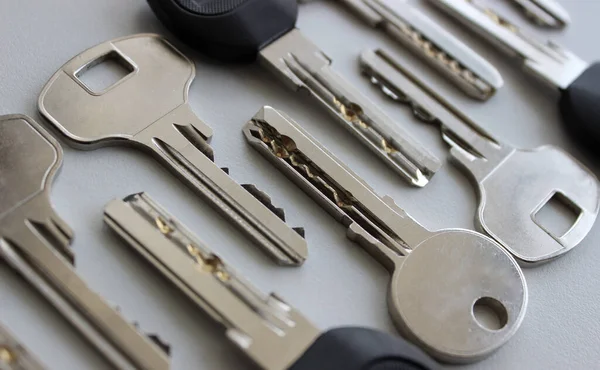 Variety Designed Keys Lock Laid Out Blade Blade Isolated White — Stock Photo, Image